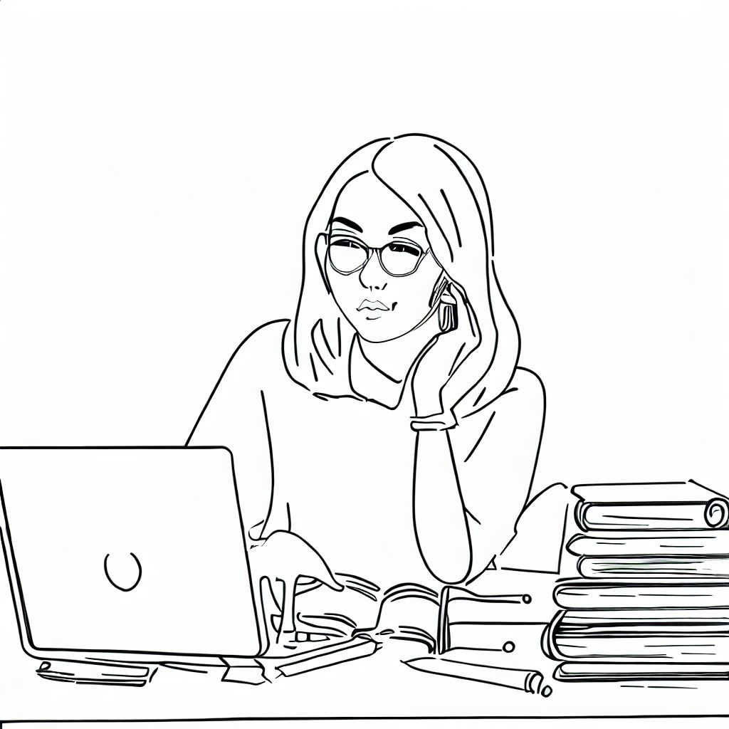 パソコンを前に考え込む女子学生